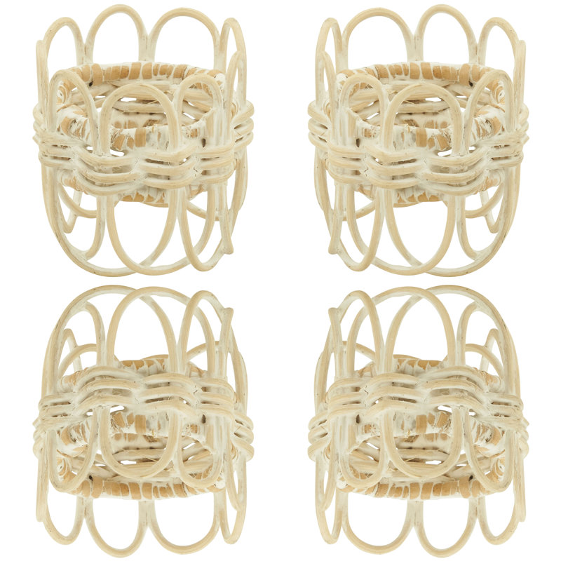 Rond de serviette en rotin Hughie, Blanc