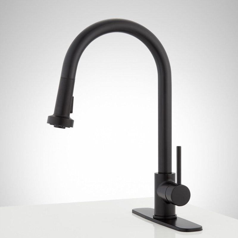 Ridgeway Pull-Down Kitchen Faucet with Deck Plate - Matte Black, Matte Black