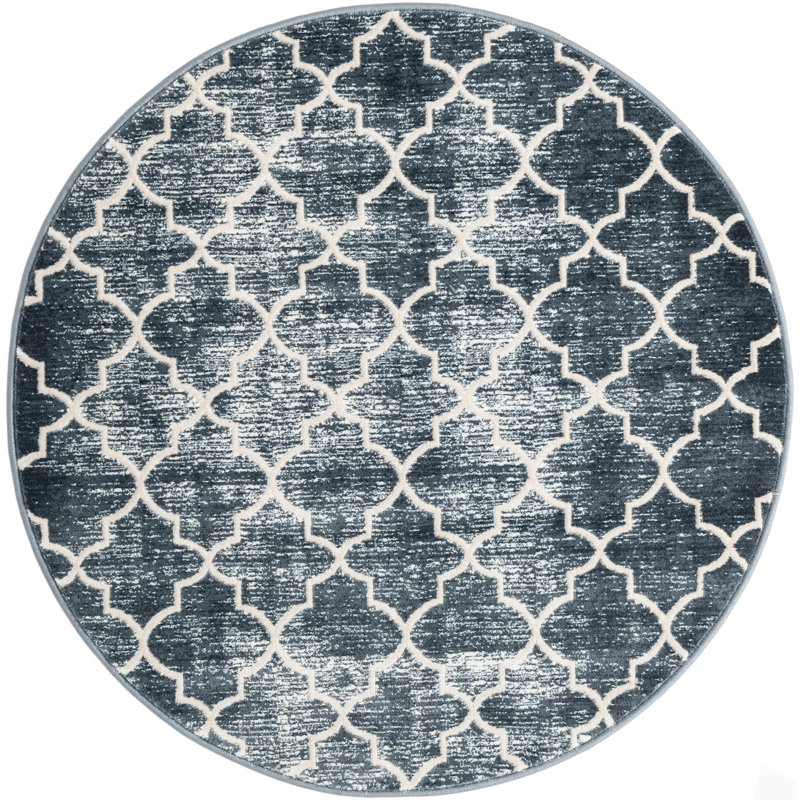 Tapis contemporain Antwanae de couleur bleu marine / pacifique, Rond 3 pi 3 po