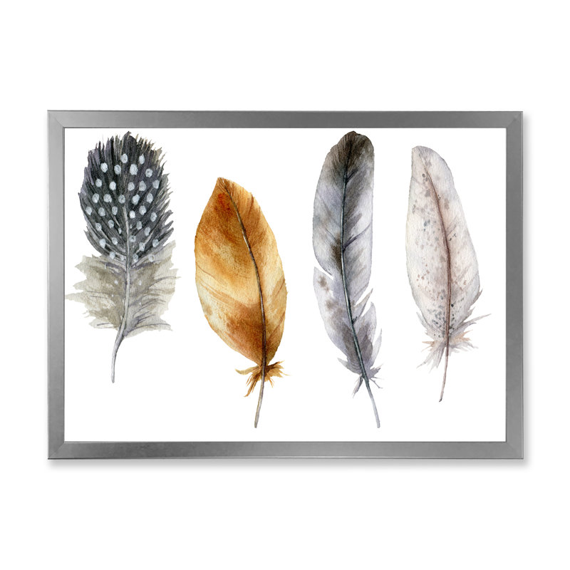 Plume bohémienne à rayures orange et bleues et à pois - Peinture sur toile encadrée, H 12 po x l 20 po x p 1 po