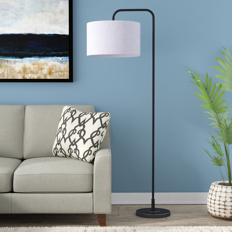 Lampe sur pied arquée 63,75 po Dale, Bronze huilé, Lin naturel