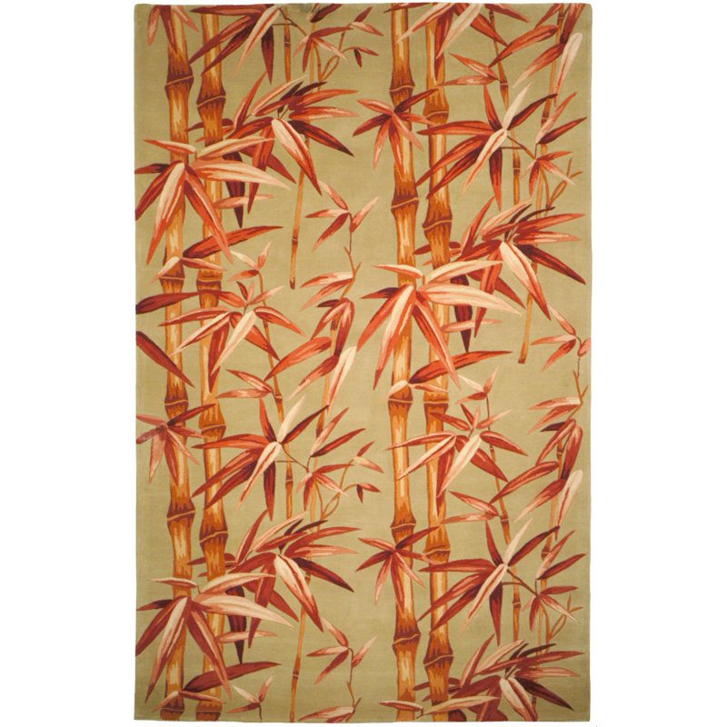 Tapis à motif floral en laine Mandarin, Rectangulaire 3 pi x 5 pi