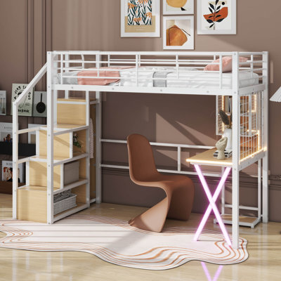Metal Loft Bed With Wardrobe And Desk