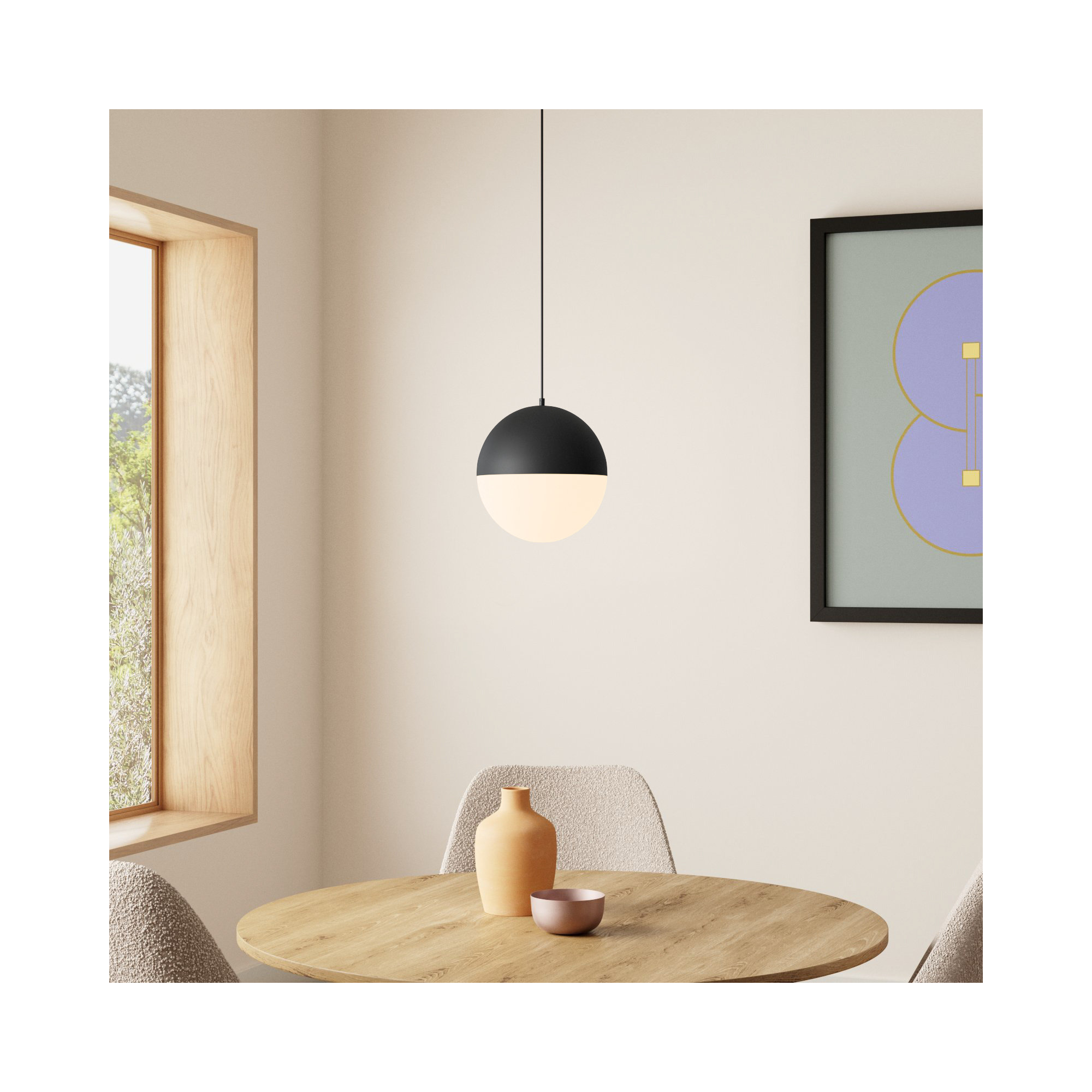 Hastings Single Light Glass Steel Dimmable Pendant, Black, 12.25" H x 11.75" W x 11.75" D