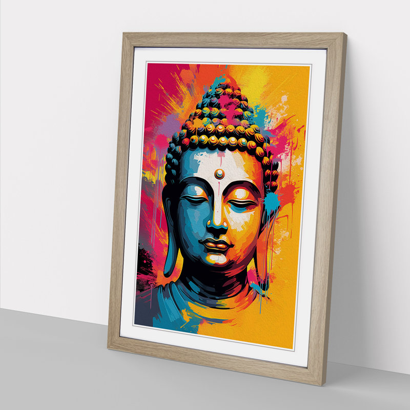 Buddha Pop No.3 - Single Picture Frame Print on Wood, Oak Framed, 64cm H x 46cm W x 2cm D