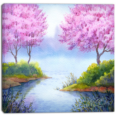 « fleuring trees over lake landscape », reproduction d’art sur toile tendue