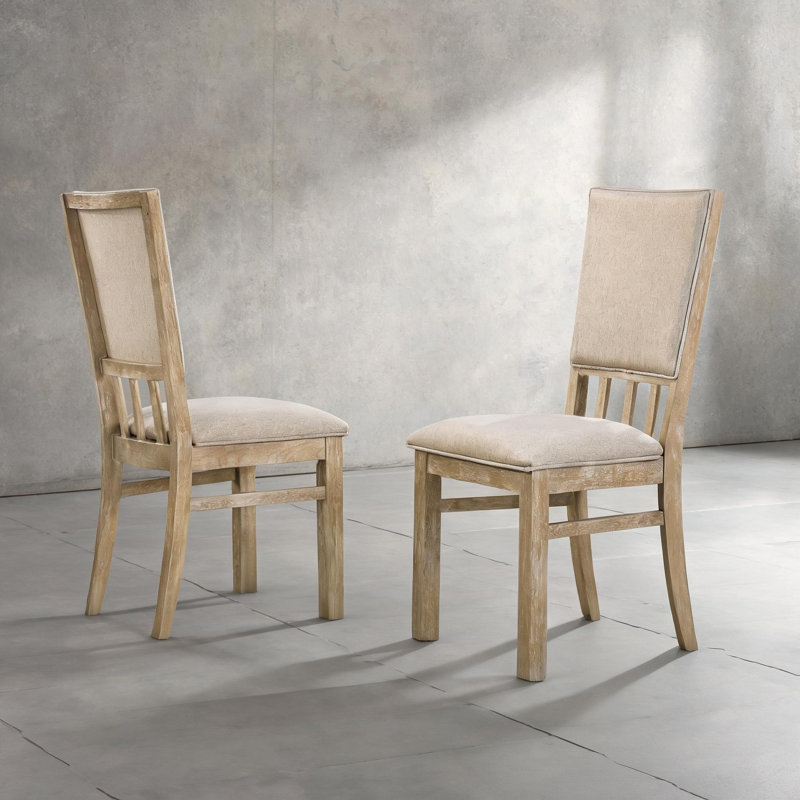 Ensemble de 2 chaises d'appoint en tissu avec cadres en bois massif et finition vieillie pour salle à manger, 19 de large, blé