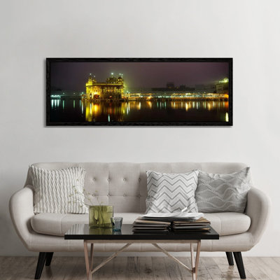 Temple Lit Up At Night, Golden Temple, Amritsar, Punjab, India by Panoramic Images - Floater Frame Panoramic Gallery-Wrapped Canvas Giclée on Canvas