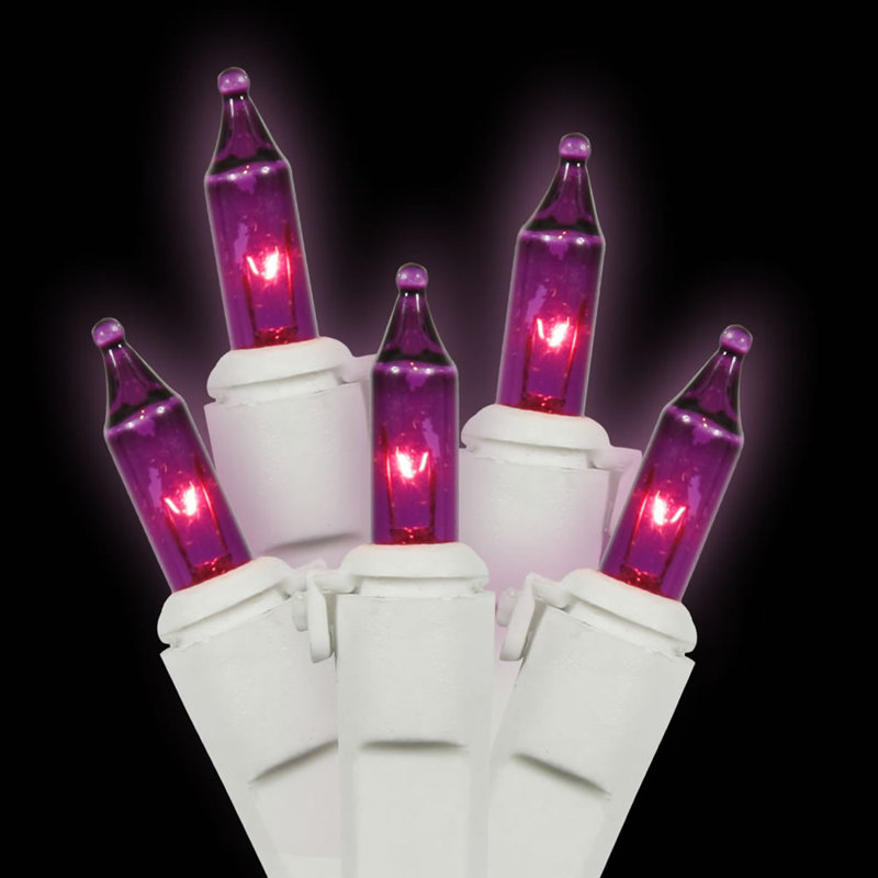 Christmas Mini Light Set - White Wire, Purple, 16 FT