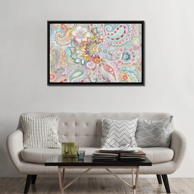 " Boho Japonais " by Danhui Nai, 18" H x 26" W x 1.5" D, Black Framed Canvas, No Mat