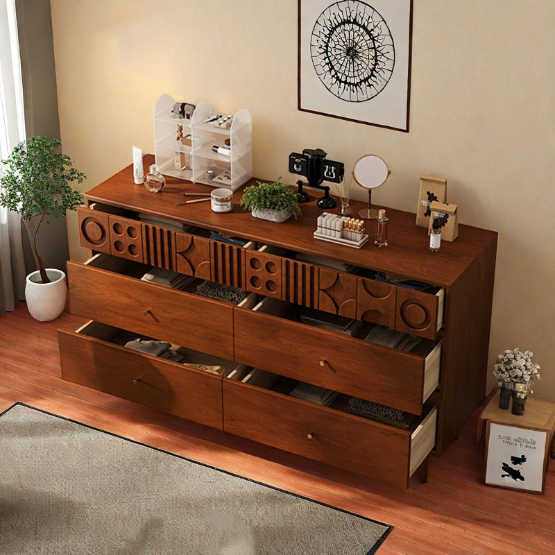 Retro Carved Modern Simple Wooden Accent Chest, 35.43" H x 59.05" W x 15.74" D