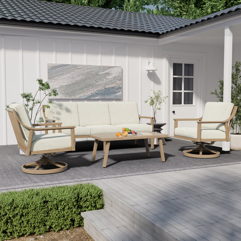 Ensemble de conversation d'extérieur en aluminium avec canapé et chaises pivotantes Vishali, Beige, Beige