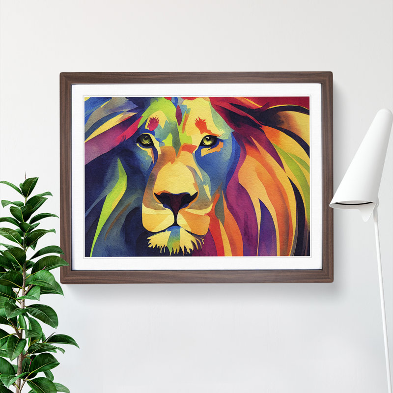 Lion Watercolour Vol.5 Abstract 1 Piece Single Picture Frame Wall Art, 46cm H x 64cm W, Brown