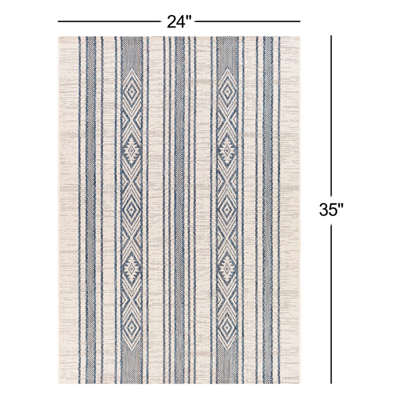 Tapis intérieur / extérieur bleu marine / blanc Morwen, Rectangle 2 pi x 2 pi 11 po