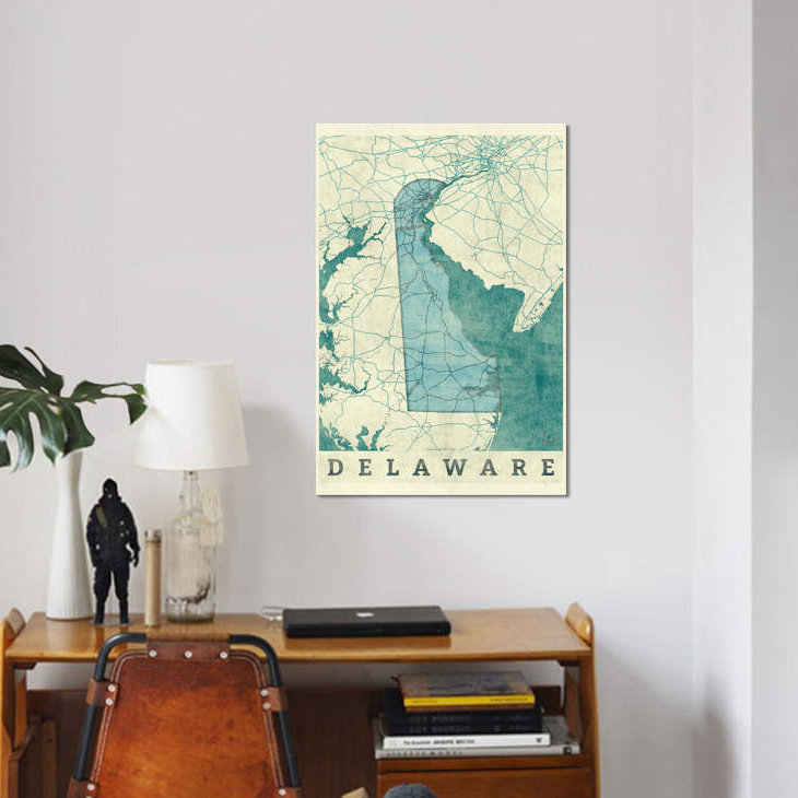 «Delaware Map», impression sur toile, H 26 po x l 18 po x P 1,5 po, Toile tendue, Pas de tapis