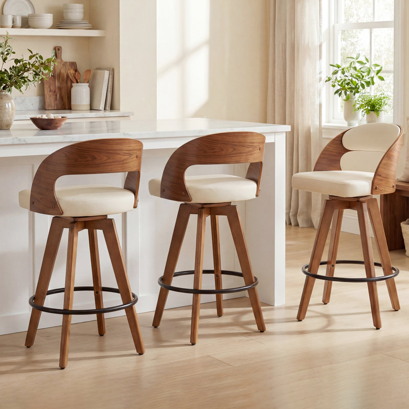 Chandler Modern Swivel Faux Leather Counter Stools (Set Of 3), Beige Faux Leather, Counter Stool (26.78” Seat Height)