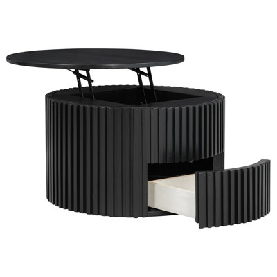 Round Lift Top Coffee Table, Modern Fluted Wood Accent Coffee Table with Hidden Storage for Living Room