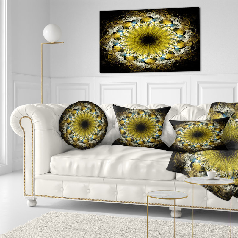 Fleur fractale jaune foncé - coussin imprimé abstrait