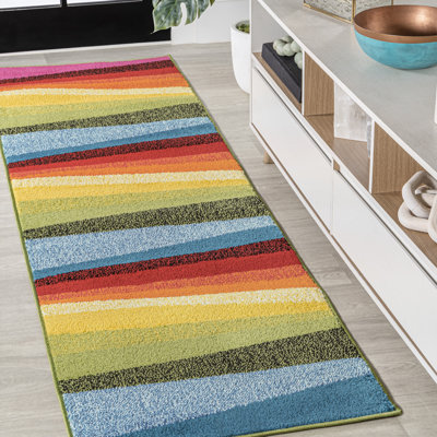 Maudrey Geometric Striped Orange/Green/Blue Rug
