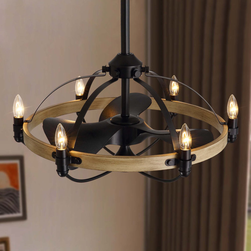 Arezo 27.17" Classic Black Caged Farmhouse Ceiling Fan With Light Kit And Remote Control, Black/Brown
