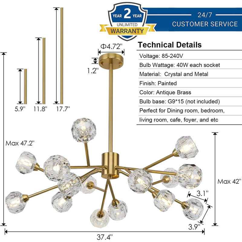 Harliee 15 - Light Sputnik Modern Linear Chandelier