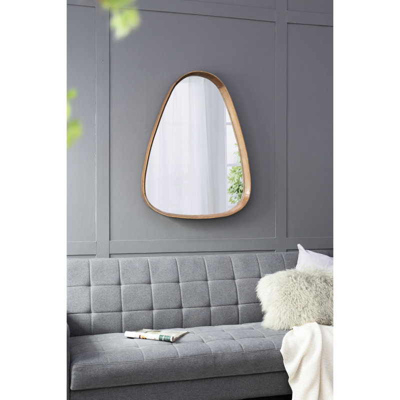 Miroir mural irrégulier avec cadre en bois, 30 po x 38 po, pour le salon, la salle de bain, le vestibule, style minimaliste, bords arrondis, salle de bain 50% pin, 25%