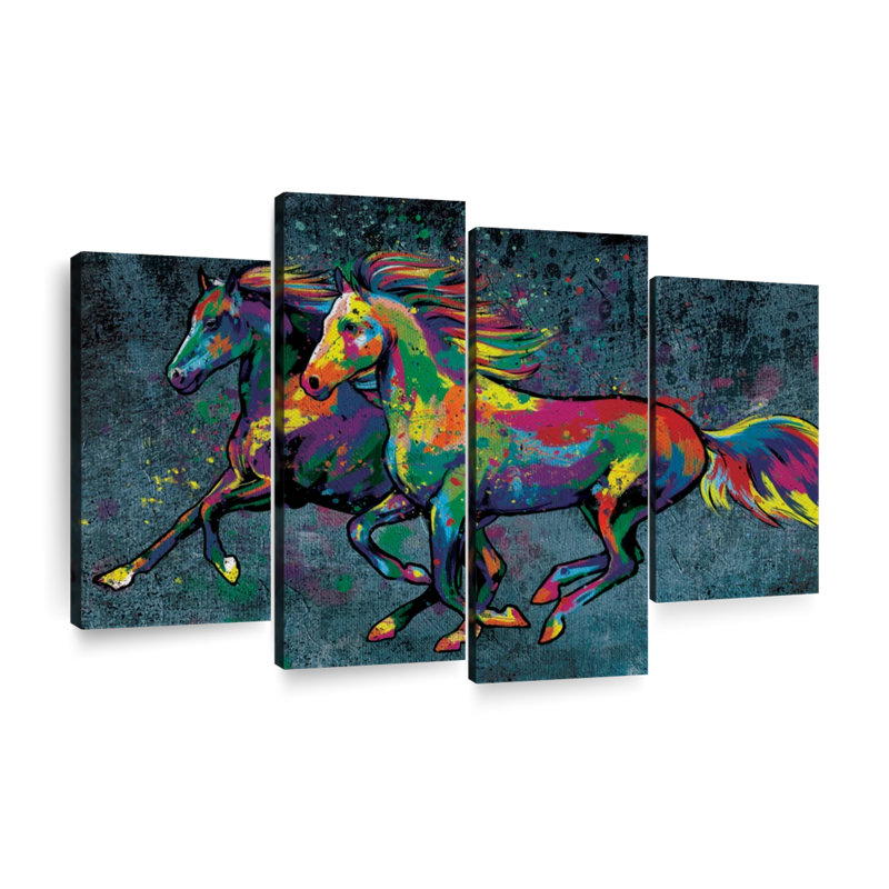 «Duo Horse Color Splash Paint», reproduction sur toile, H 22 po x l 36 po x P 1 po