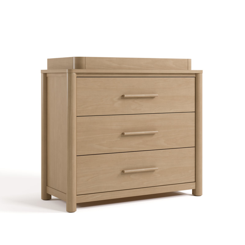 Commode 3 tiroirs Malta avec plateau à langer amovible, Tanné