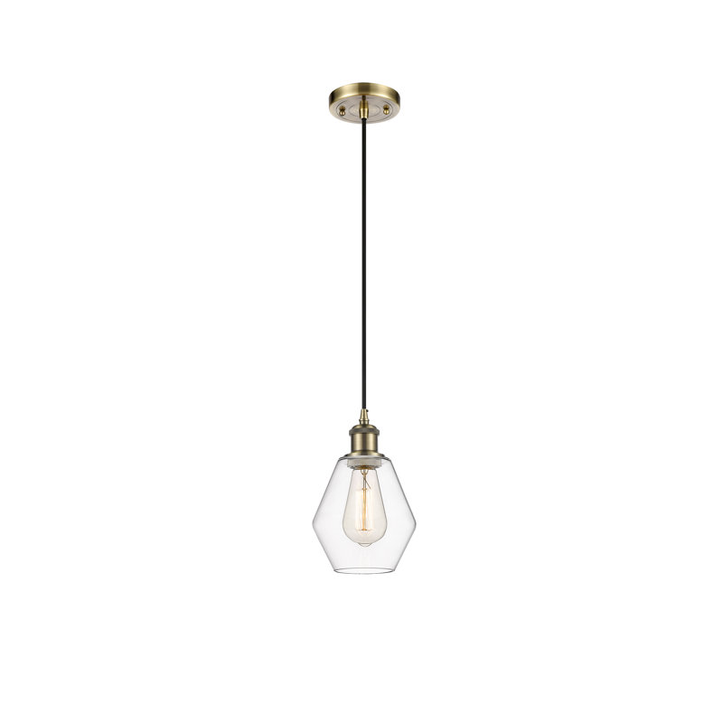 Luminaire suspendu simple à 1 lumière Gabbie, Transparent, Laiton antique