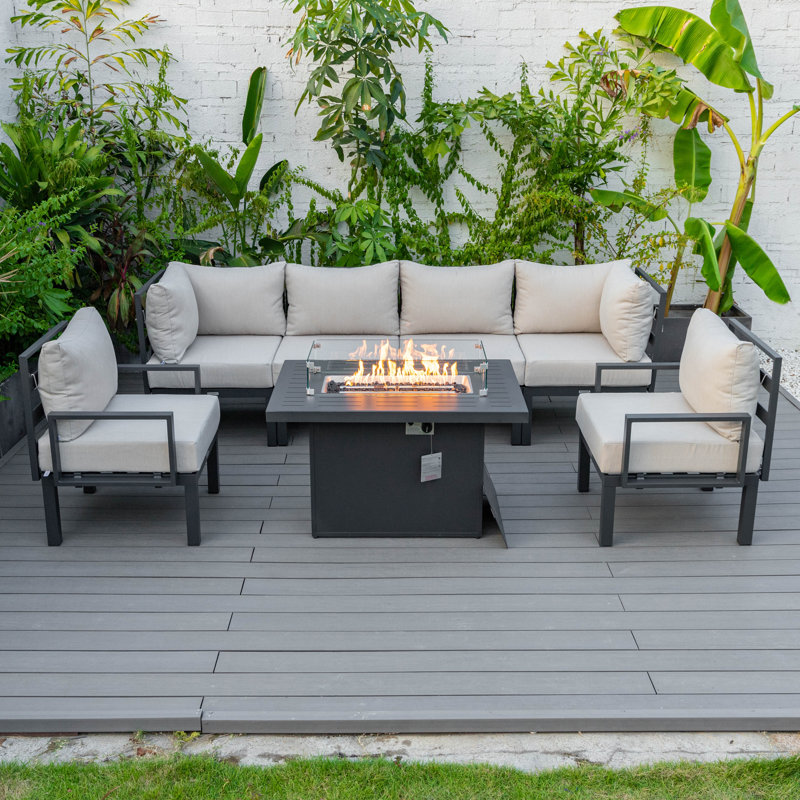 Chelsea 7-Piece Outdoor Sectional Set – Modular Patio Conversation Group with Cushions, Aluminum Frame & Tempered-Glass Coffee Table