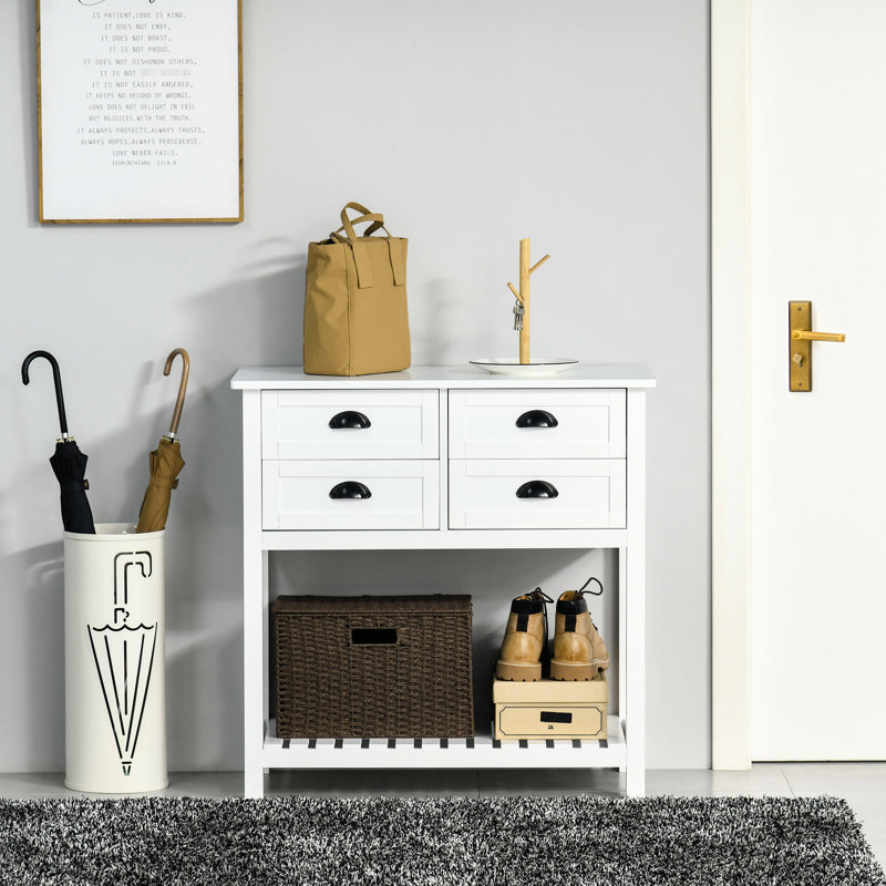Buffet de cuisine avec tablette à lattes - Armoire à 4 tiroirs en blanc pour le salon