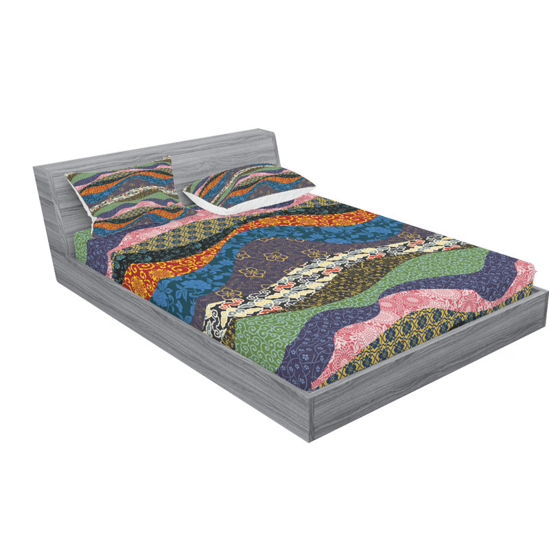Microfiber Abstract Sheet Set, Queen Sheet Set with Fitted Sheet