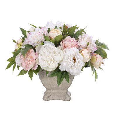 Pivoine, blanc rose, pot de fleurs carré en poterie, l 18 po x P 15 po