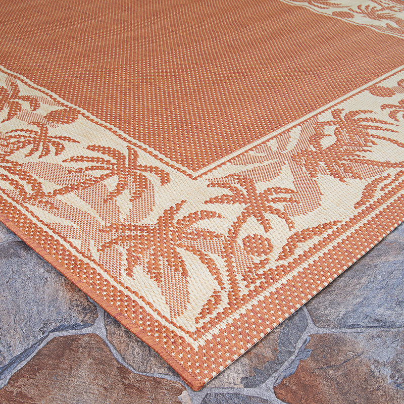 Wegener Floral Terracotta Natural Indoor Outdoor Area Rug, Runner 2'3" x 11'9"