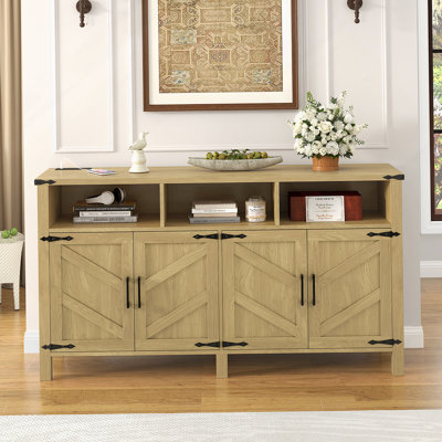 4-Door Sideboard Buffet With Power Outlets And USB Ports, Accent Cabinet With Adjustable Shelves And For Living Room, Dining Room, Entryway