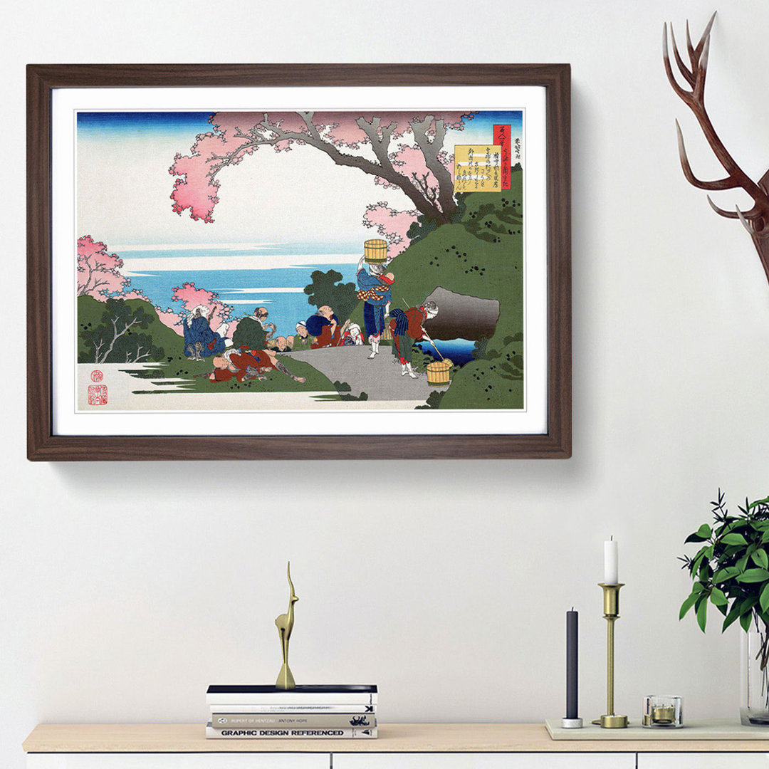 Beneath the Cherry Blossom Tree by Katsushika Hokusai - Framed Print