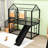 Twin Over Twin Metal House-Shaped Bunk Bed With Slide And Built-In Storage Stair-1800975929