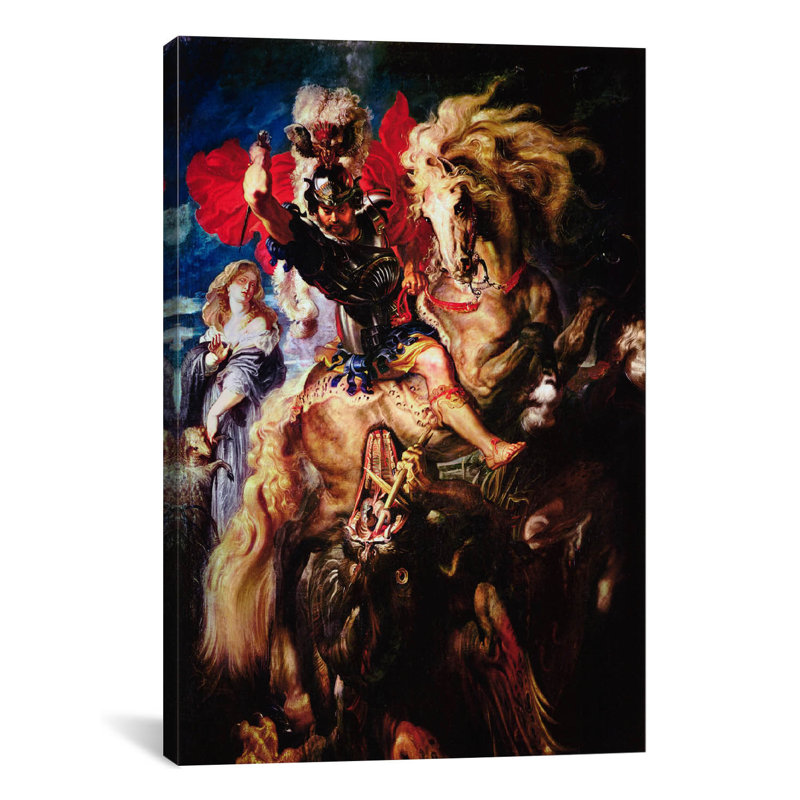 «St. "George and the Dragon" par Peter Paul Rubens, reproduction d'art sur toile, H 60 po x l 40po x P 1,5 po, Pas de tapis