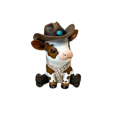 Cowboy Cow Resin Figurine Western Decorative Accent