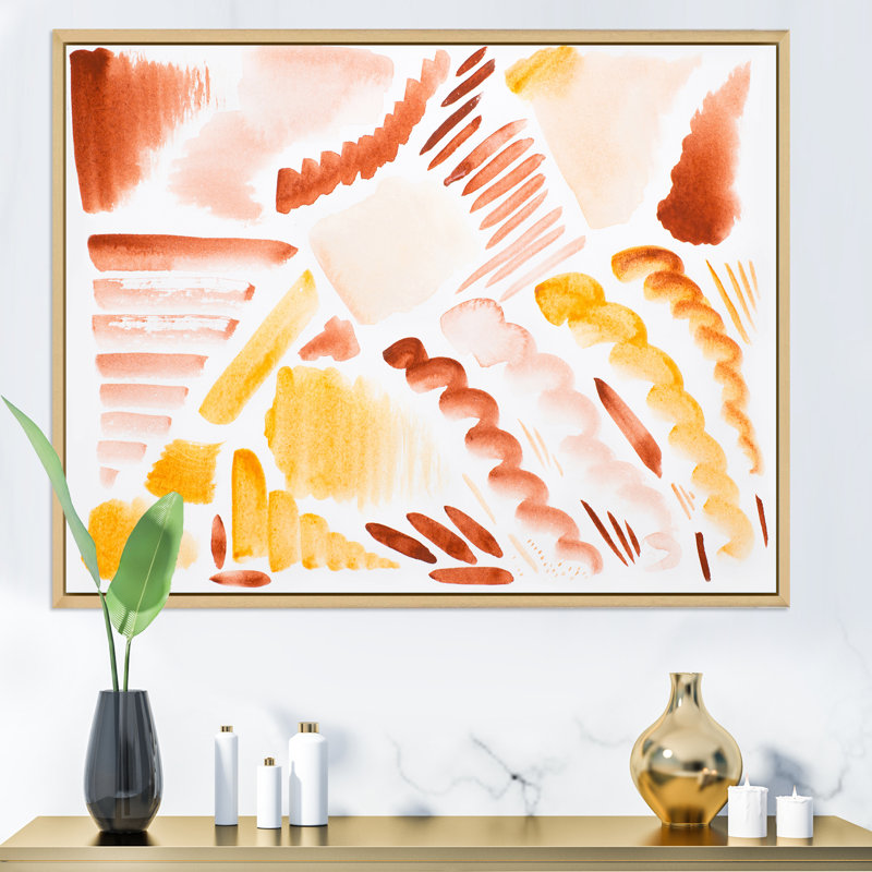 " Retro Graphic Elements In Orange And Yellow I " Painting Print, 34" H x 44" W, Maple Floater Framed