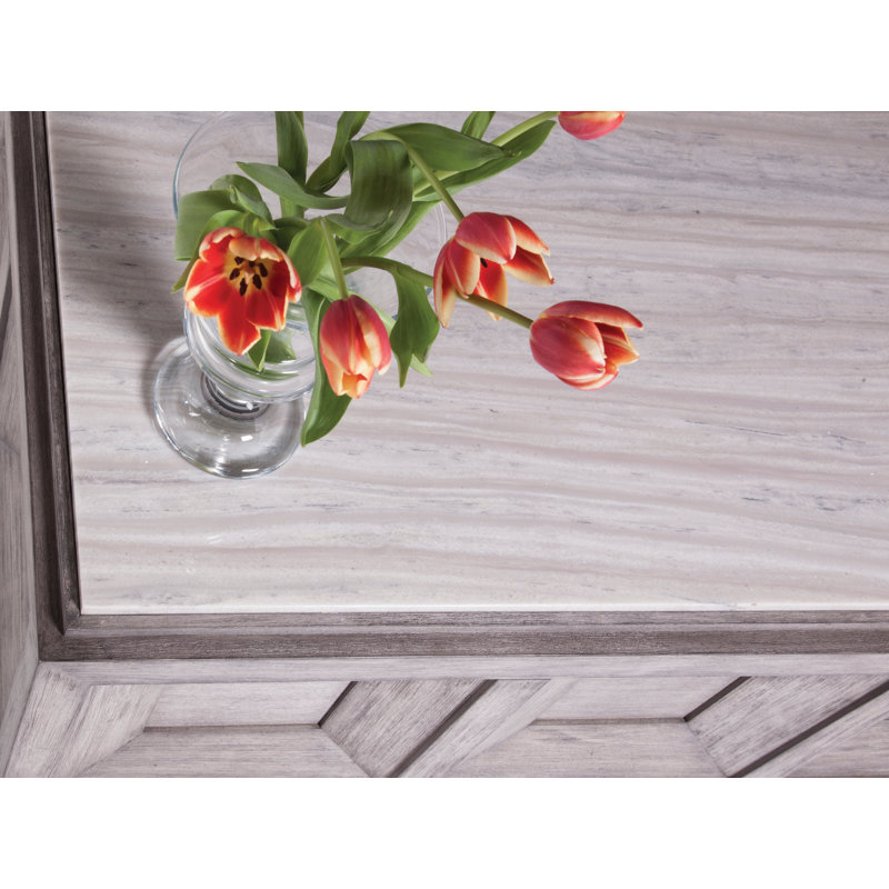 Gray Mahogany Rectangular Cocktail Table with Marble Top
