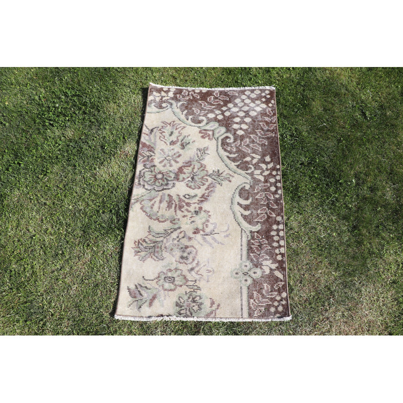 Handwoven Vintage Turkish Oushak Rug in Beige for Wall Hanging or Floor Decor