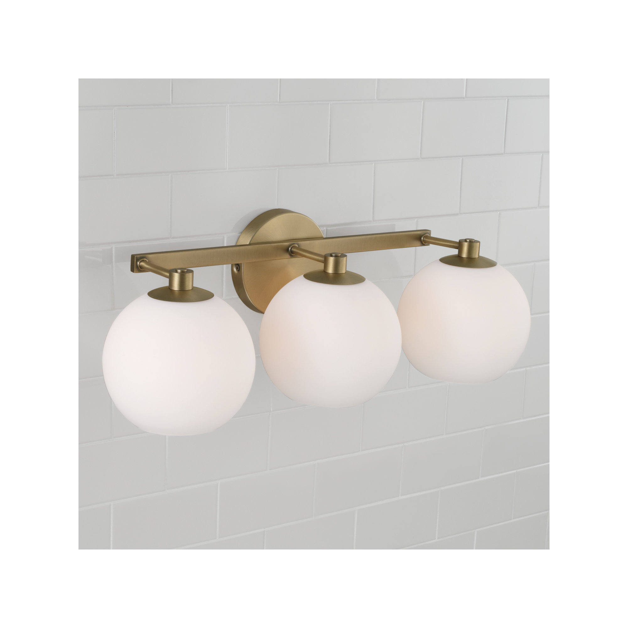 Ansley 3 Light Frosted Dimmable Vanity Light, Aged Brass
