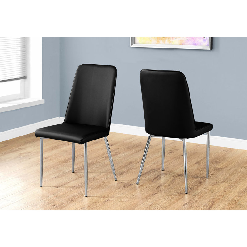 2 chaises de salle à manger - Revêtement en similicuir noir élégant, pieds en métal, collection moderne pour chaises de cuisine et de chambre, texture semblable au cuir, cadre, surface et