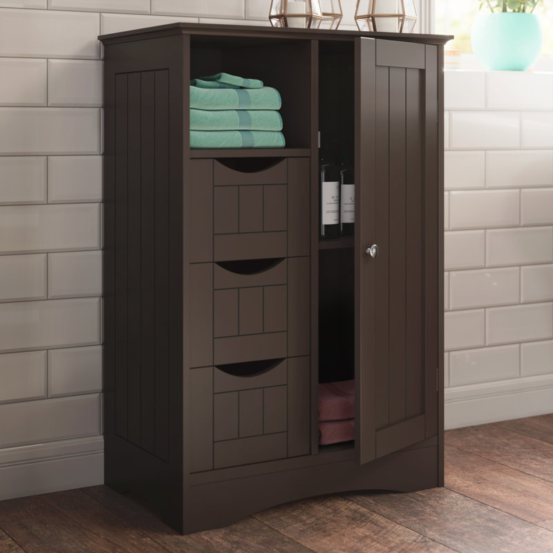 Armoire de rangement pour salle de bain et buanderie à une porte avec 3 tiroirs, tablette ouverte et réglable RiverRidge Ashland 
