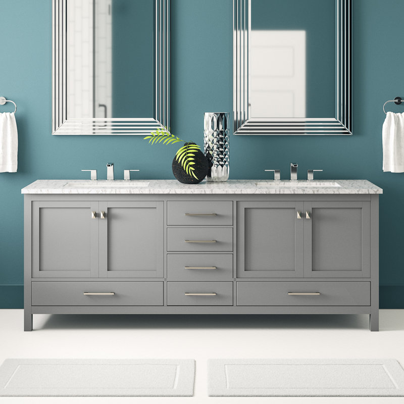 Aberdeen 84" Gray Double Sink Vanity with Carrara Marble Top