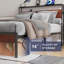 Structure de lit avec lumières DEL, structure de lit en métal avec station de charge, tête de lit à double couche de rangement, matelas à ressorts non requis, pieds de support robustes, couleur acajou-1365577166