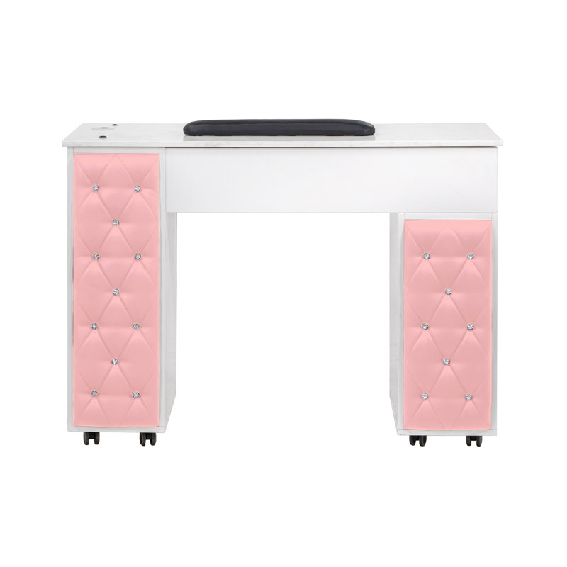 Organisateur de maquillage en bois, Blanc / rose