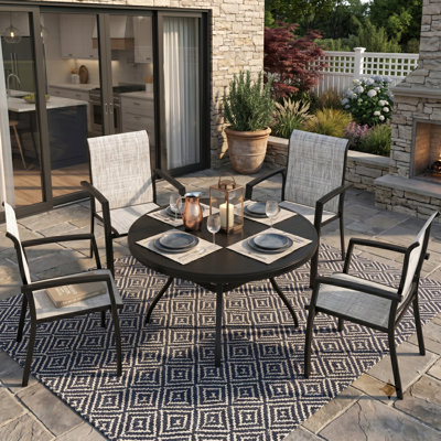40.6" 5-Piece Metal Patio Dining Set with Stackable Textilene Chairs, Black+Grey