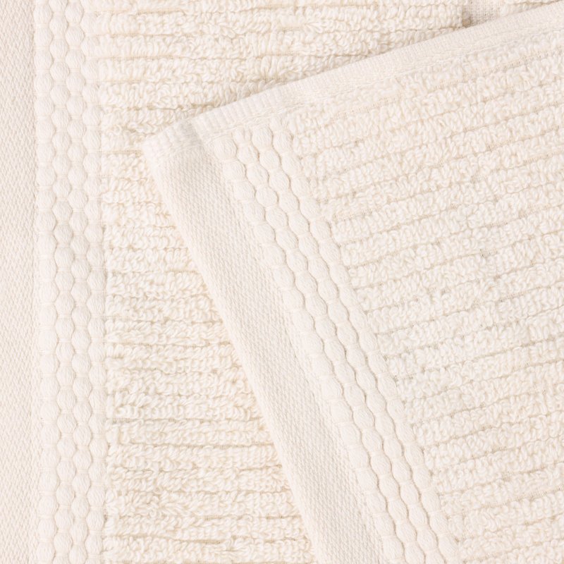 Milo Smart Twist Viscose Cotton Blend Medium Weight Quick Dry Solid Ribbed 9 Piece Bath Towel Set, Ivory, 9 Piece Towel Set